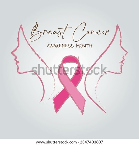 Breast cancer awareness month with pink support ribbon vector.