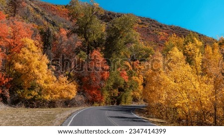 Scenic Mount Nebo loop in Utah surrounded with colorful fall foliage Royalty-Free Stock Photo #2347414399