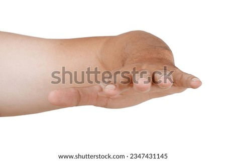 Male asian hand gestures isolated over the white background. Waving Hand.