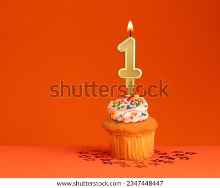 Number 1 candle - Birthday card design in orange background