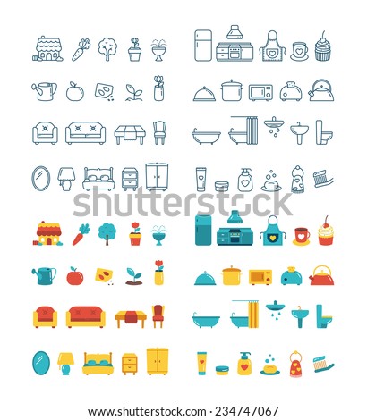 Set of 80 Home and Furniture vector icons
