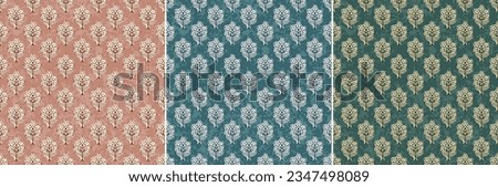 Indian Traditional Block Print Design Pattern. Ajrakh Pattern Batik Print Pattern. Traditional Indian Design In 3 Colourways.  Royalty-Free Stock Photo #2347498089