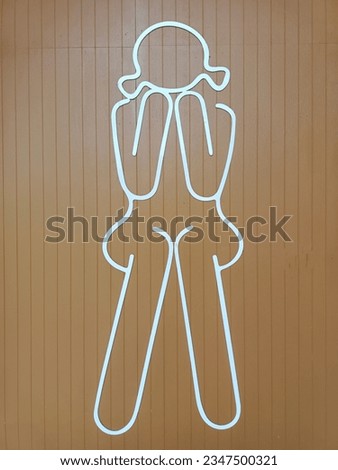 symbol, specific, woman, bathroom, sign, wall, stripes
