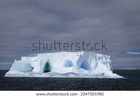 Iceberg arch with pintado; Hydruga Rocks, Iceberg showing four distinctly colored grottos; South Shetland Islands; Iceberg with two grottos visible; South Shetland Islands; Melted berg; Antarctic Pen