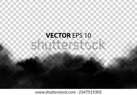 Realistic illustration isolated black smoke, dirty toxic fog Vector