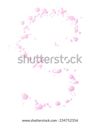 Letter S character made with the oil paint drops and spills, isolated over the white background