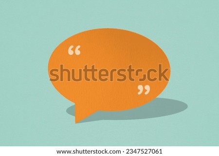 For conceptual image about communication and social media, customer feedback, Blank correspondence orange grunge paper speech bubbles with quote sign on rough green paper background 