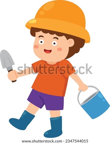 illustration cartoon young smiling boy gardener