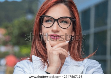 professional young woman thinking or thoughtful gesture