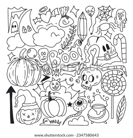 set of hand drawn halloween isolated on white background. scrapbook halloween