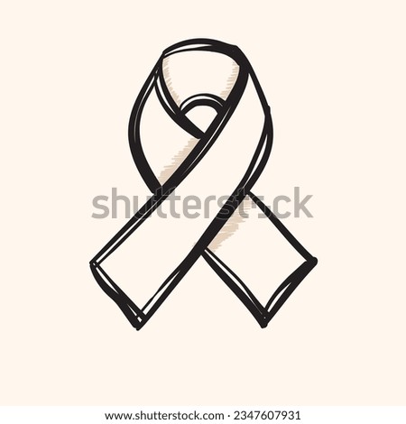Awareness band icon in doodle sketch lines. Aids HIV breast cancer healthcare medical