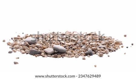 Pile colorful rounded sea pebbles and sand, rocks isolated on white Royalty-Free Stock Photo #2347629489