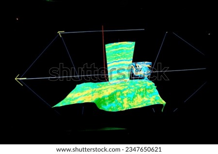 3D seismic projection, offshore oil prospecting. Royalty-Free Stock Photo #2347650621