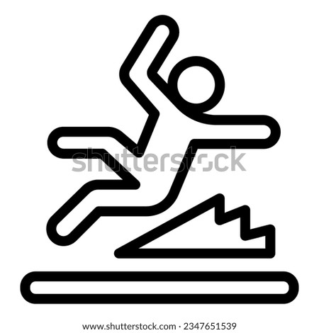 Man slipping on wet floor line icon, waterpark concept, Wet floor sign on white background, Falling person silhouette icon in outline for mobile web design. Vector graphics.