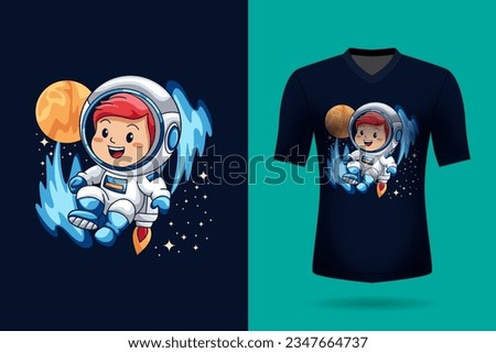 Vector cute astronaut riding a rocket in space cartoon vector icon illustration animal nature icon concept isolated