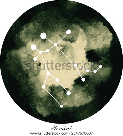 Zodiac Signs as Constellations in the Dark green Starry Sky. Hand drawn decorative water color gradient drawing on white background, cut out. Banners, clip art, decor.