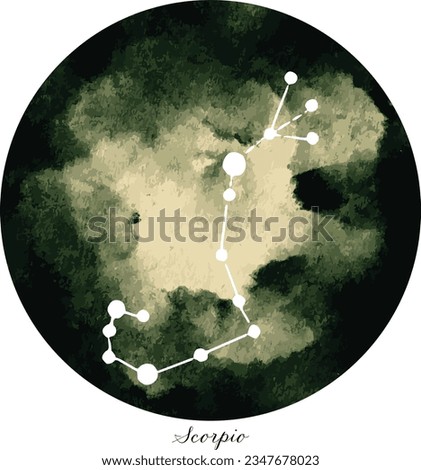 Zodiac Signs as Constellations in the Dark green Starry Sky. Hand drawn decorative water color gradient drawing on white background, cut out. Banners, clip art, decor.