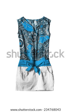Silk mini dress with ethnic ornament isolated over white