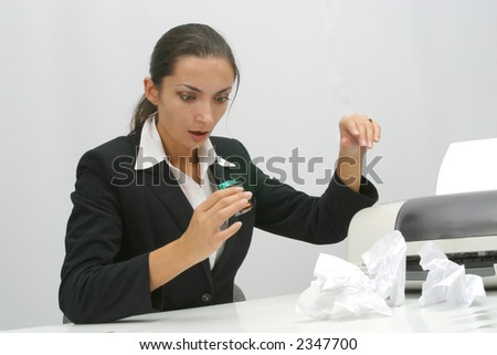 Business woman is printing in office, copy, duplicate, calling