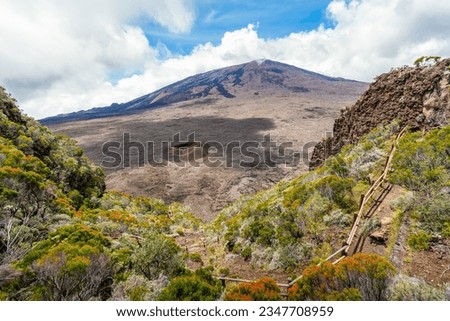 View of Piton de la Fournaise volcano, National Park at Reunion Island