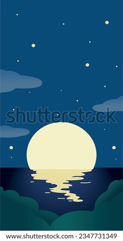 drawing of full moon on a dark night Royalty-Free Stock Photo #2347731349