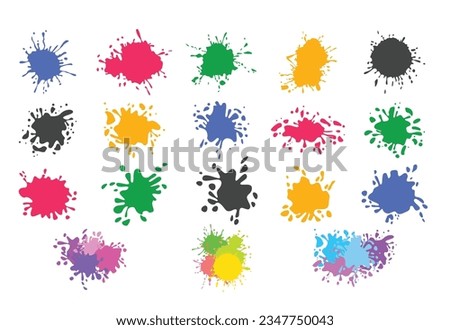 Paint Splatter, Set of color paint splashes, bright painted drip drops, Vector illustration.