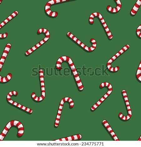 Vector Christmas Pattern. Candy Canes on Green Background.
