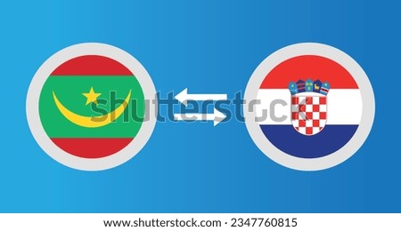round icons with Mauritania and Croatia flag exchange rate concept graphic element Illustration template design
