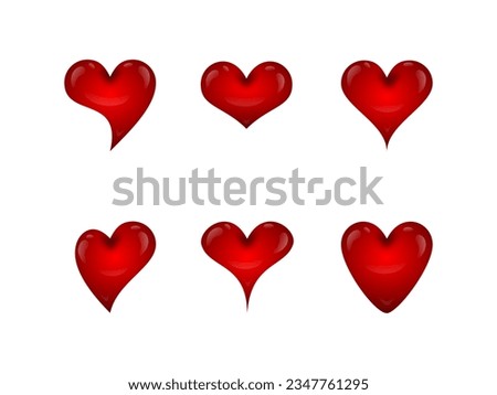 set of 3d red heart icon with different models. love symbol vector illustration isolated on white background