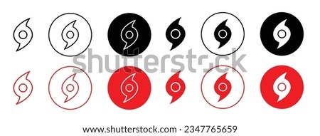 hurricane icon set in black and red color. typhoon, storm, or cyclone disaster warning vector symbol.  Royalty-Free Stock Photo #2347765659