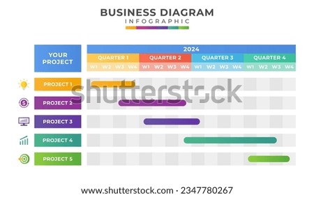 Modern timeline chart calendar with quarters, workflow. Royalty-Free Stock Photo #2347780267