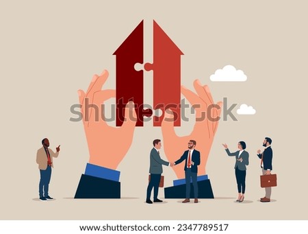 Business people support merging arrows and acquisitions to join for success. Vector illustration. Royalty-Free Stock Photo #2347789517