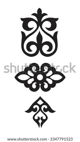 Ornaments in Kazakh traditional style.
Abstract ornamental elements of the national pattern of the ancient nomads of the Kazakhs, Kyrgyz, Mongols, Tatars, Uzbeks, Tajiks and other.