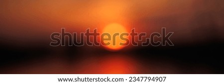 Blurred bokeh of a bright sunset on the beach and water reflection. Banner for website header design with copy space.