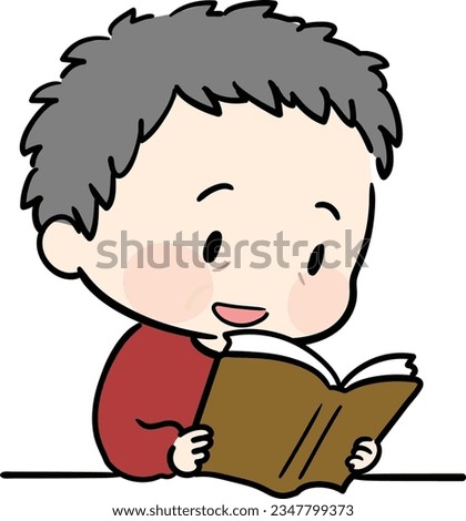 Simple illustration of an old man in red sweater reading