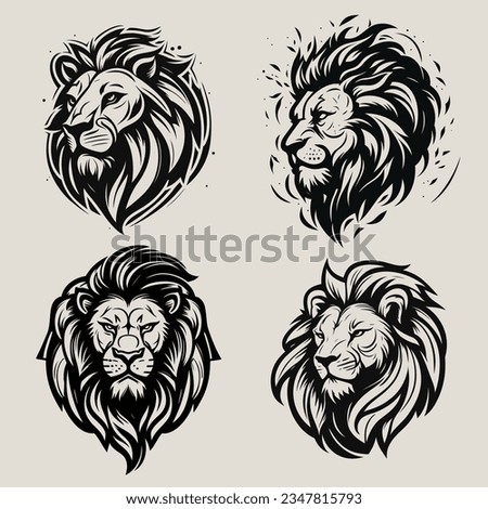 Lion head silhouette, vector illustration set. Royalty-Free Stock Photo #2347815793