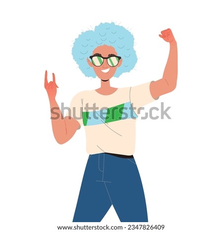 Man Fan Character in Sunglasses Show Horn Hand Gesture Cheering for Sport Team Vector Illustration
