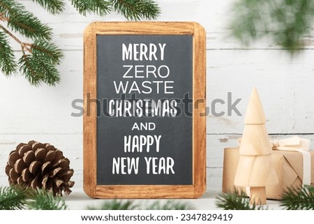 Chalkboard and eco friendly Christmas decorations. Zero waste life style concept.