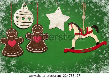 Christmas decorations with white horse. New year symbol 2015