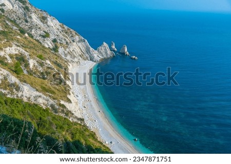 Spiaggia delle Due Sorelle beach at Monte Conero natural park in Italy. Royalty-Free Stock Photo #2347871751