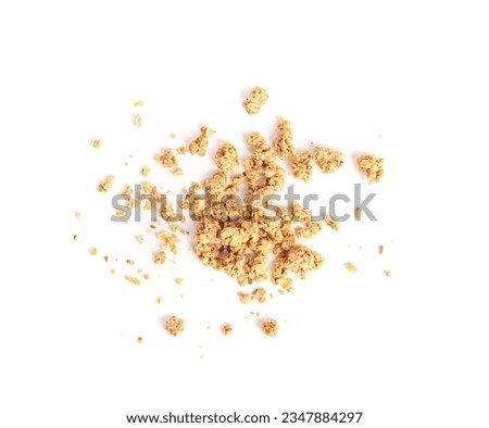 Granola Pile Isolated, Scattered Muesli Breakfast, Crunchy Cereal Breakfast, Oatmeal Muesli with Seeds and Grains, Healthy Diet Food, Granola on White Background Top View Royalty-Free Stock Photo #2347884297