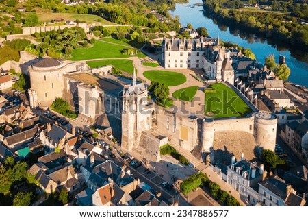 Chateau d'Amboise aerial panoramic view. It is a chateau in Amboise city, Loire valley in France. Royalty-Free Stock Photo #2347886577