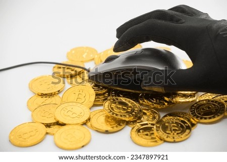 digital currency bitcoin and crime over the internet or cyber crime Royalty-Free Stock Photo #2347897921