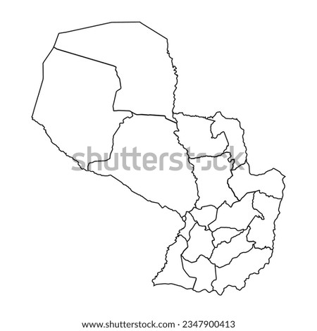 Outline Sketch Map of Paraguay With States and Cities, can be used for business designs, presentation designs or any suitable designs.
