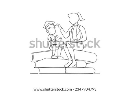 Continuous one line drawing Happy Teacher's day Vector art for congratulation cards, banners and flyers. International teacher's day concept. Doodle vector illustration. Royalty-Free Stock Photo #2347904793