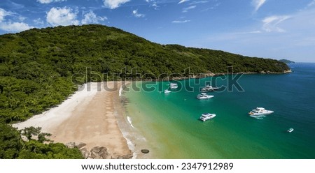 Panoramic image of Lopes Mendes Beach located on Ilha Grande, in the municipality of Angra dos Reis, state of Rio de Janeiro, Brazil.