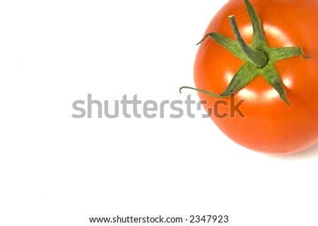 tomato isolated on white background, upper right corner