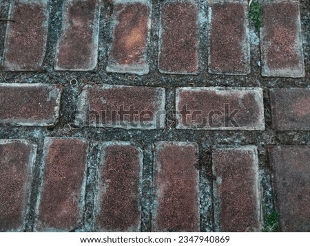 Closeup photo of red bricks for the background, serving as the walkway construction