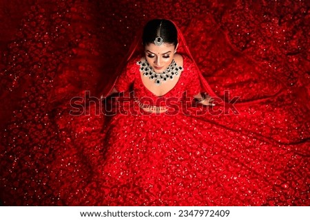 red lehenga bridal model shoot Royalty-Free Stock Photo #2347972409