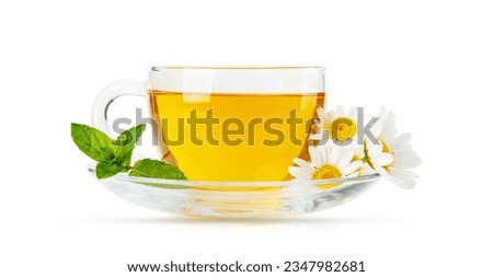 Soothing herbal tea blend with mint and chamomile. Isolated on white background Royalty-Free Stock Photo #2347982681